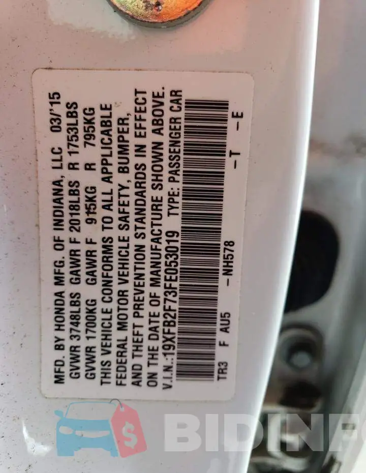 19XFB2F73FE053019 Photo# 12