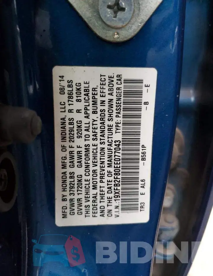 19XFB2F80EE077043 Photo# 10