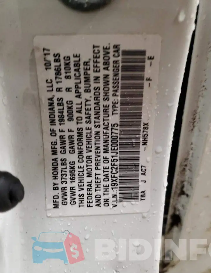 19XFC2F51JE000775 Photo# 12