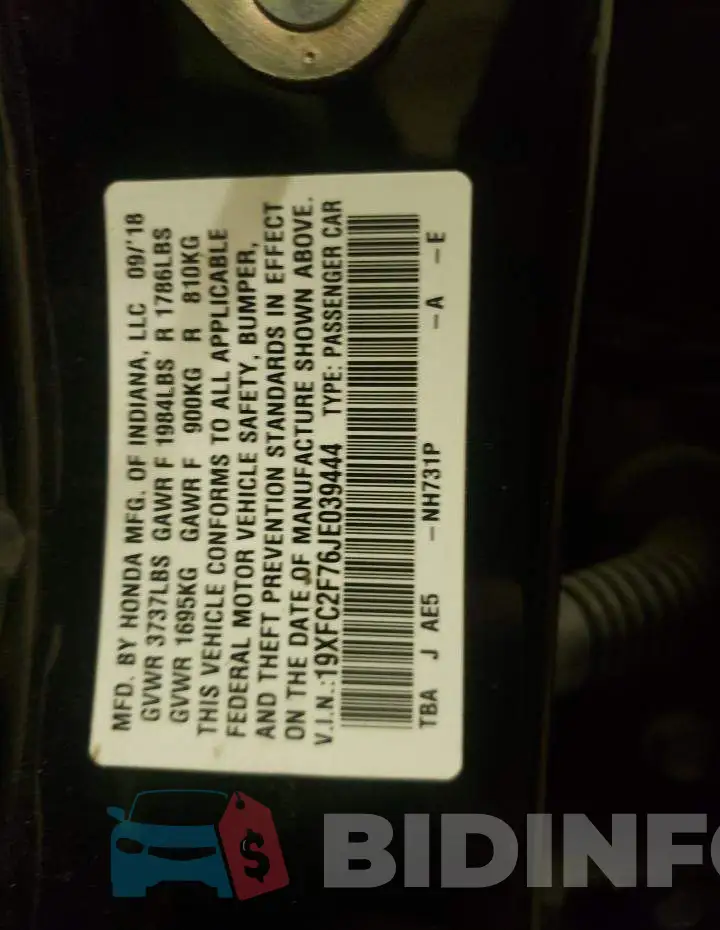 19XFC2F76JE039444 Photo# 12