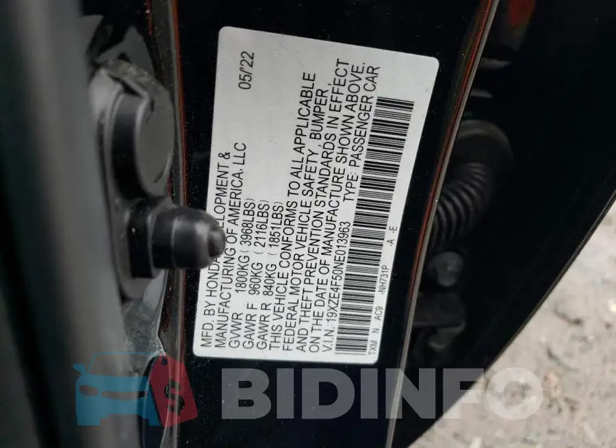 19XZE4F50NE013963 Photo# 12