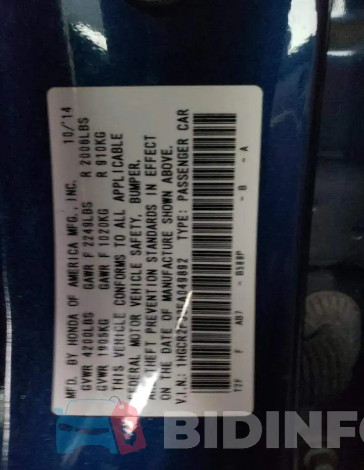 1HGCR2F33FA049892 Photo# 12
