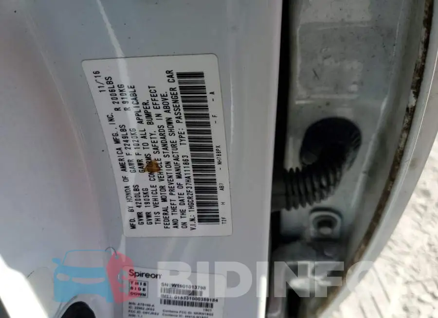 1HGCR2F37HA111863 Photo# 12