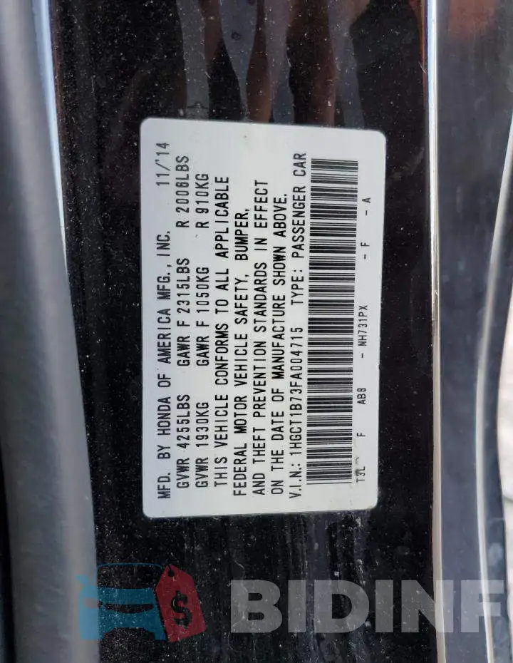1HGCT1B73FA004715 Photo# 12