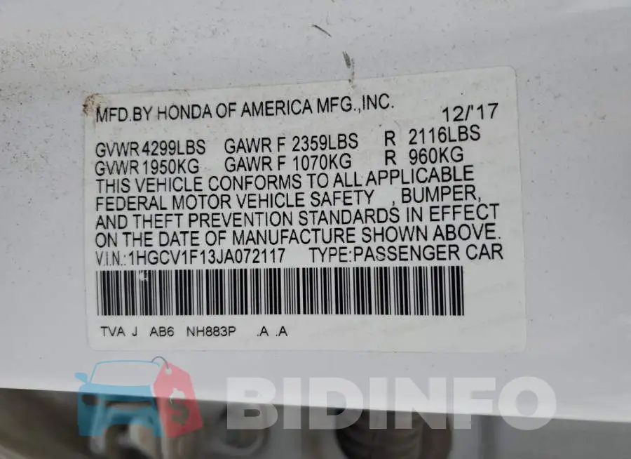 1HGCV1F13JA072117 Photo# 13