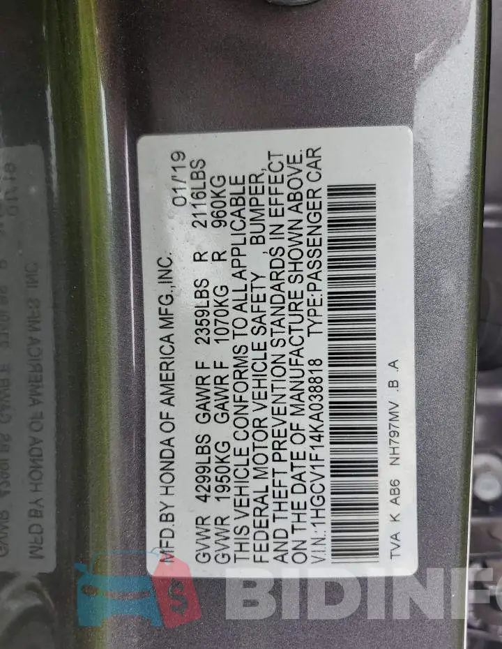 1HGCV1F14KA038818 Photo# 12