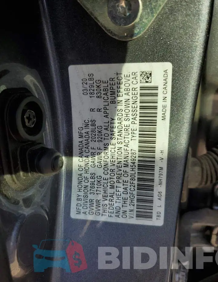 2HGFC2F80LH549287 Photo# 10