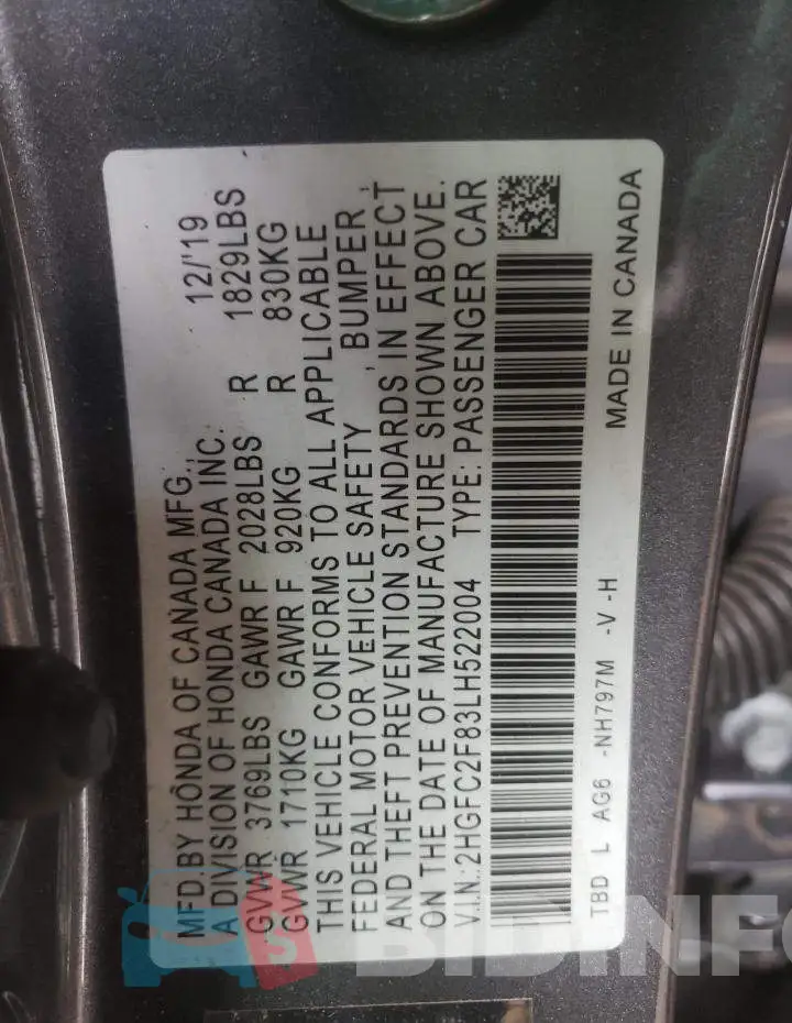 2HGFC2F83LH522004 Photo# 13