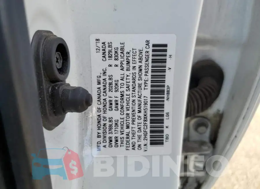 2HGFC2F8XKH519017 Photo# 12