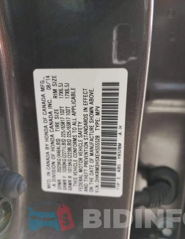 2HKRM3H5XEH555528 Photo# 13
