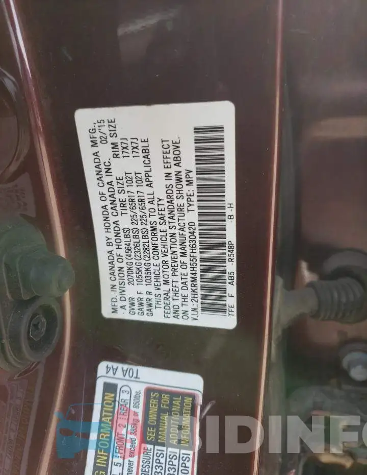 2HKRM4H55FH630420 Photo# 13
