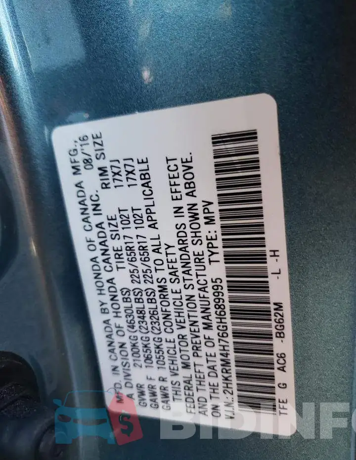 2HKRM4H76GH689995 Photo# 12