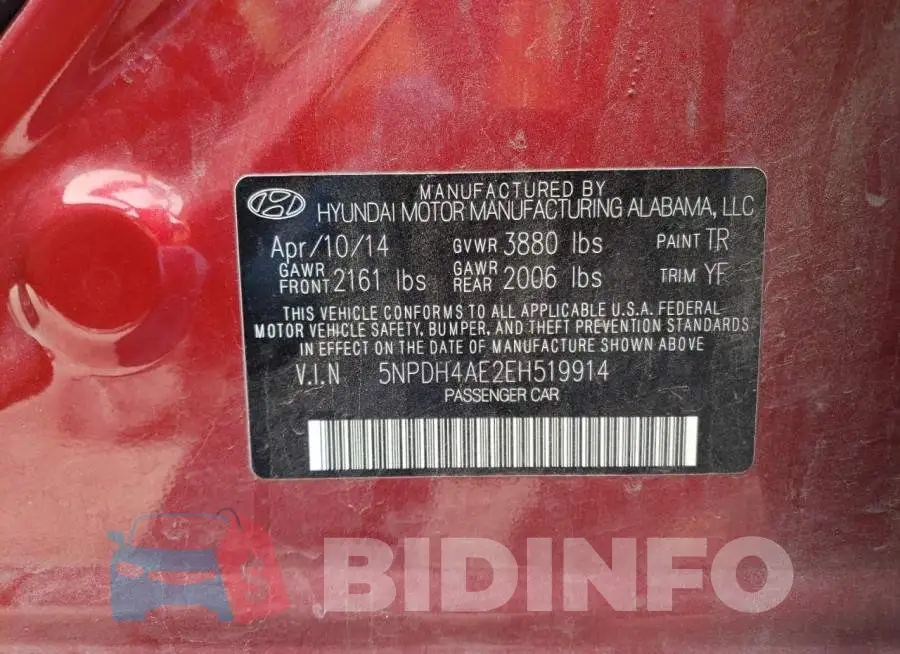 5NPDH4AE2EH519914 Photo# 12