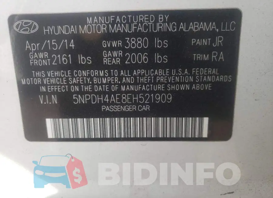 5NPDH4AE8EH521909 Photo# 13
