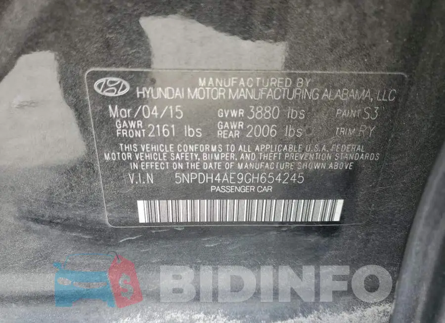 5NPDH4AE9GH654245 Photo# 12