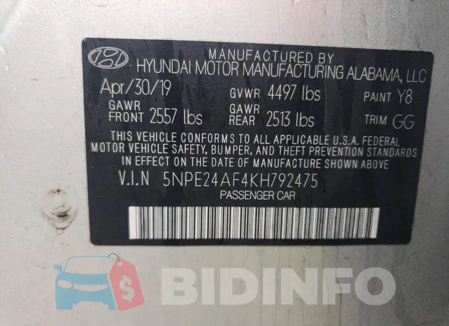 5NPE24AF4KH792475 Photo# 12