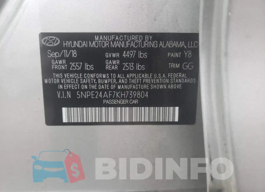 5NPE24AF7KH739804 Photo# 12
