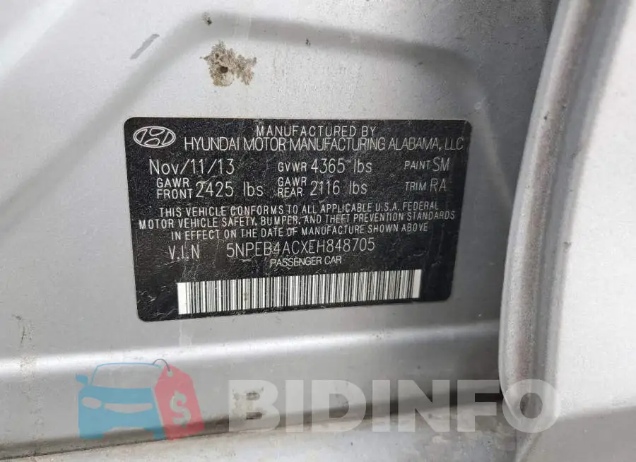 5NPEB4ACXEH848705 Photo# 12