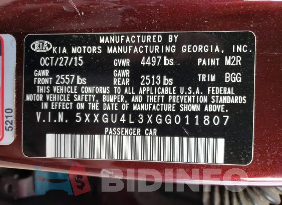 5XXGU4L3XGG011807 Photo# 12