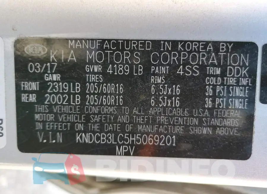 KNDCB3LC5H5069201 Photo# 13