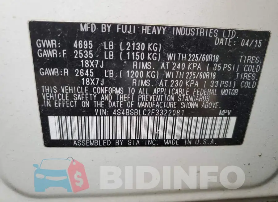 4S4BSBLC2F3322081 Photo# 13