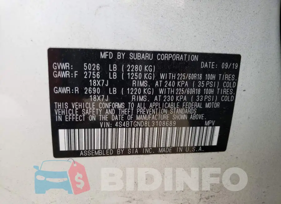 4S4BTGND8L3108689 Photo# 13