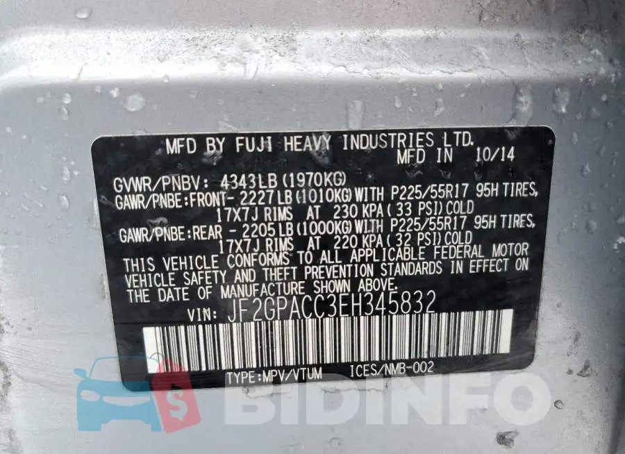 JF2GPACC3EH345832 Photo# 13