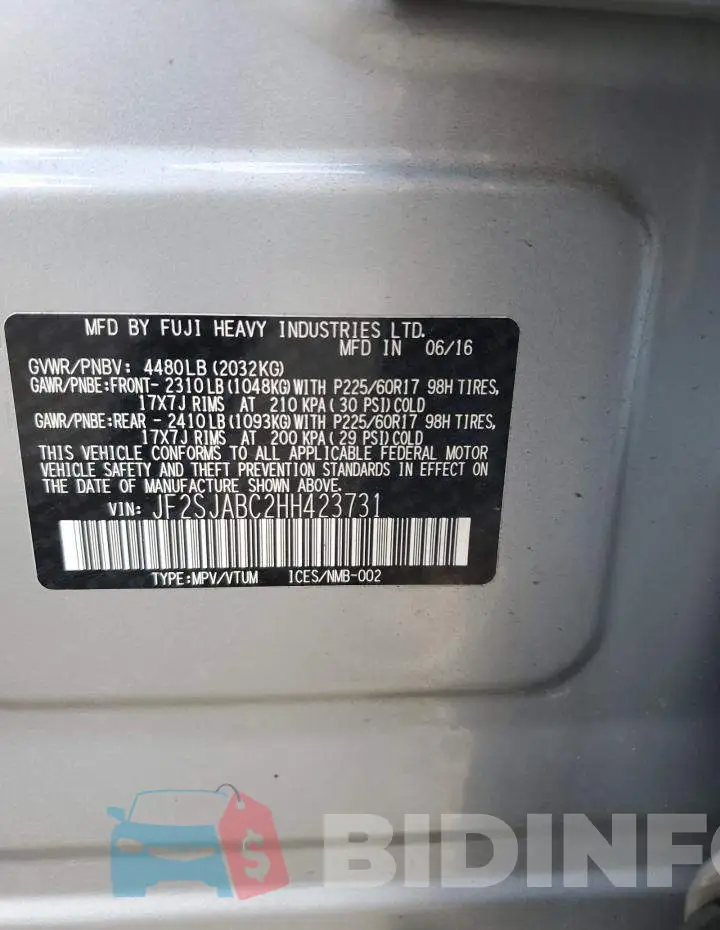 JF2SJABC2HH423731 Photo# 12