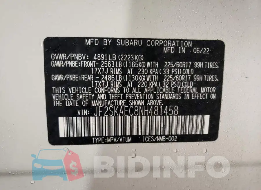 JF2SKAEC8NH481458 Photo# 12