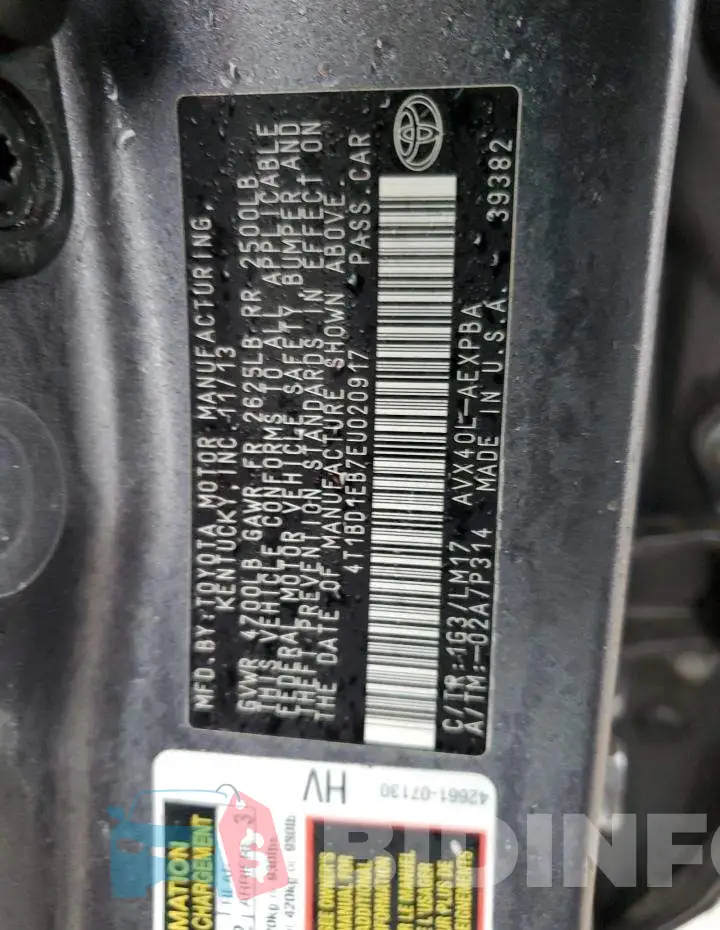 4T1BD1EB7EU020917 Photo# 12