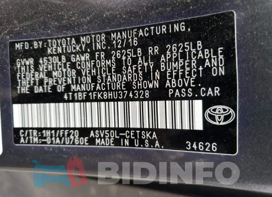4T1BF1FK8HU374328 Photo# 13
