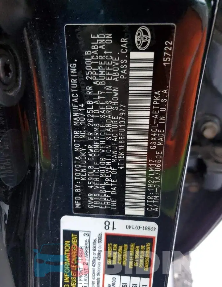4T1BK1EB8FU137977 Photo# 12