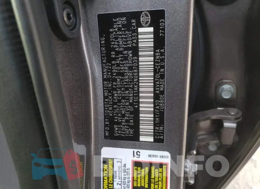4T1C11AK2NU687039 Photo# 12