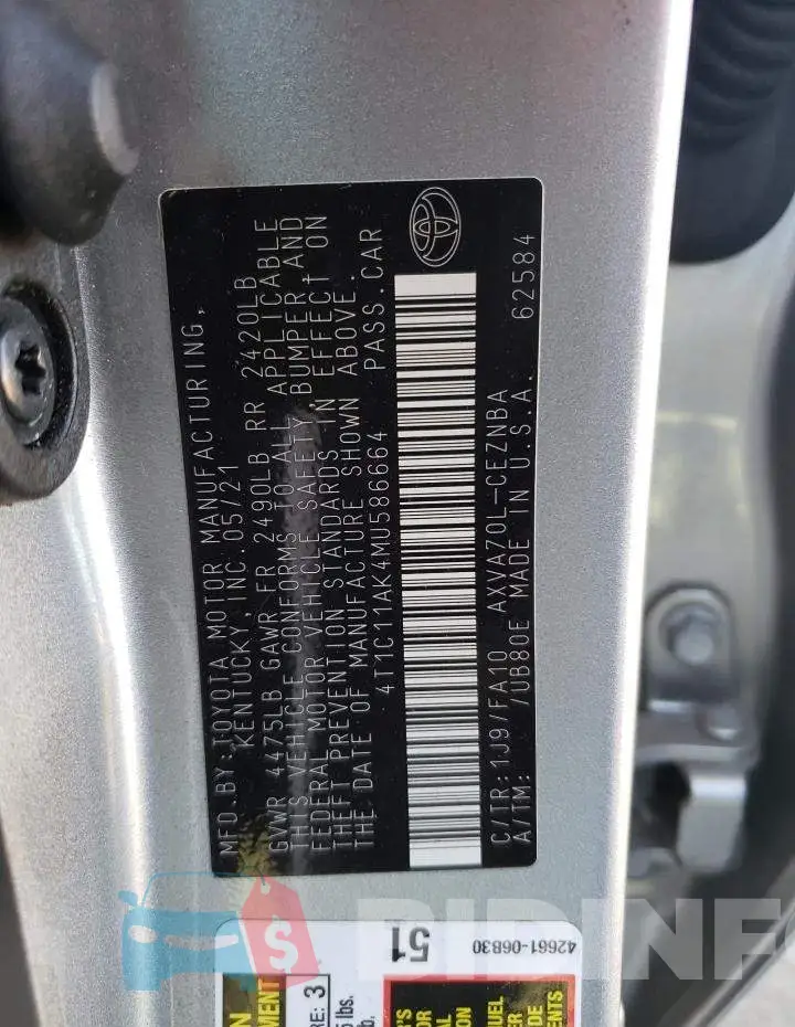 4T1C11AK4MU586664 Photo# 12