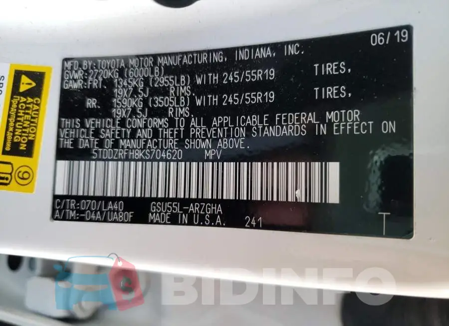 5TDDZRFH8KS704620 Photo# 14