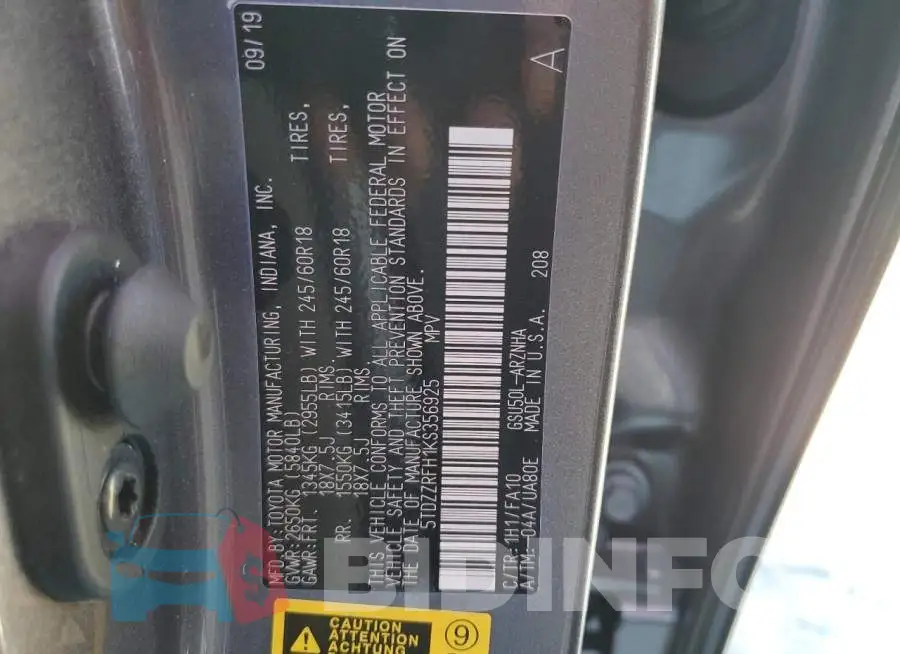 5TDZZRFH1KS356925 Photo# 13