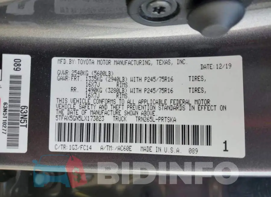5TFAX5GN5LX173023 Photo# 12