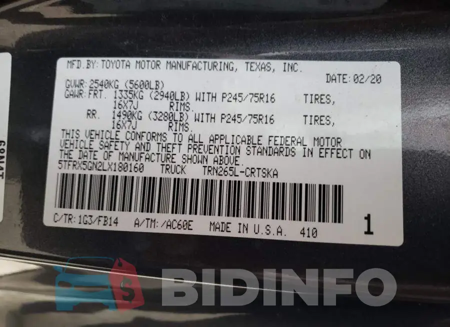5TFRX5GN2LX180160 Photo# 12