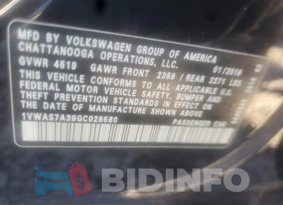 1VWAS7A39GC028580 Photo# 12
