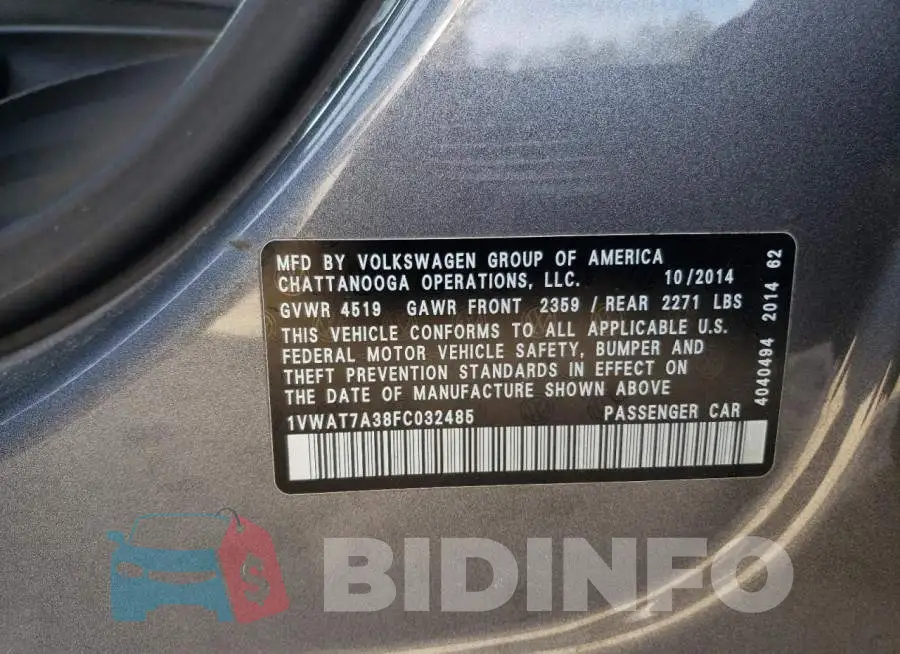 1VWAT7A38FC032485 Photo# 12