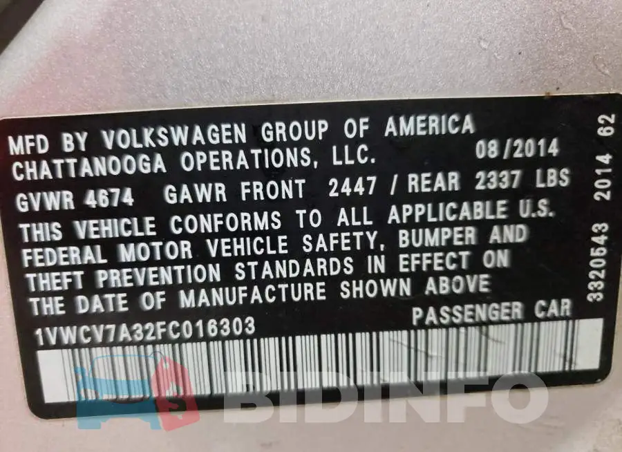 1VWCV7A32FC016303 Photo# 12