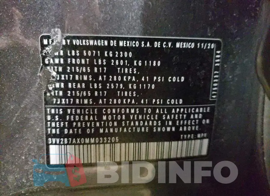 3VV2B7AX0MM033205 Photo# 13
