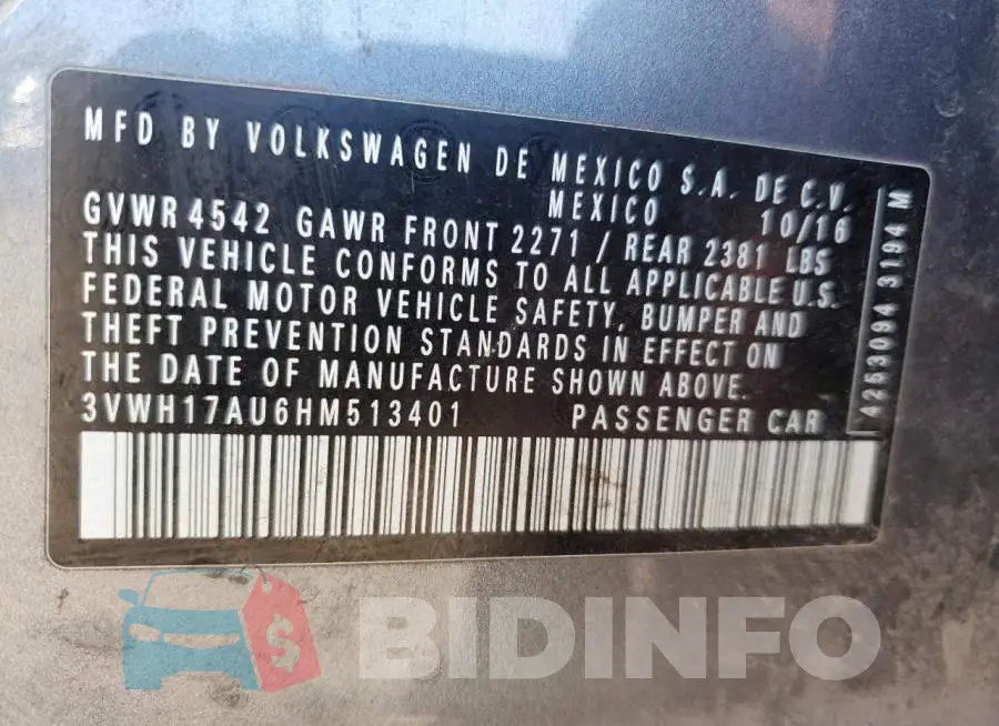 3VWH17AU6HM513401 Photo# 12