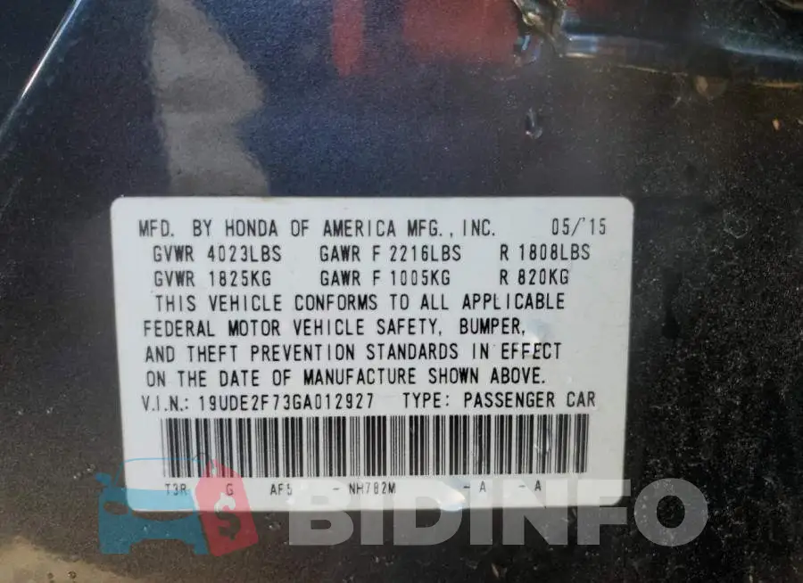 19UDE2F73GA012927 Photo# 12