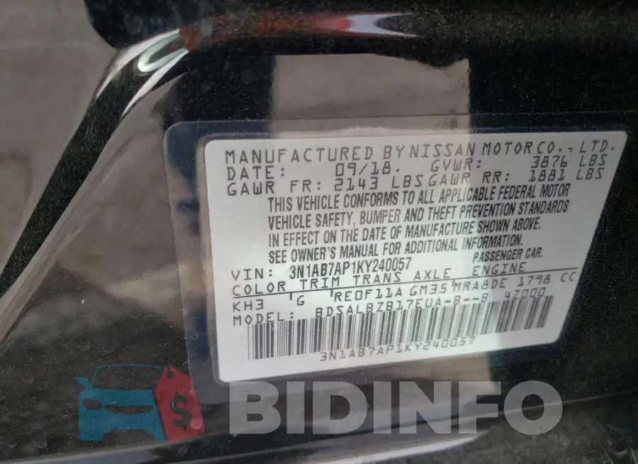 3N1AB7AP1KY240057 Photo# 12