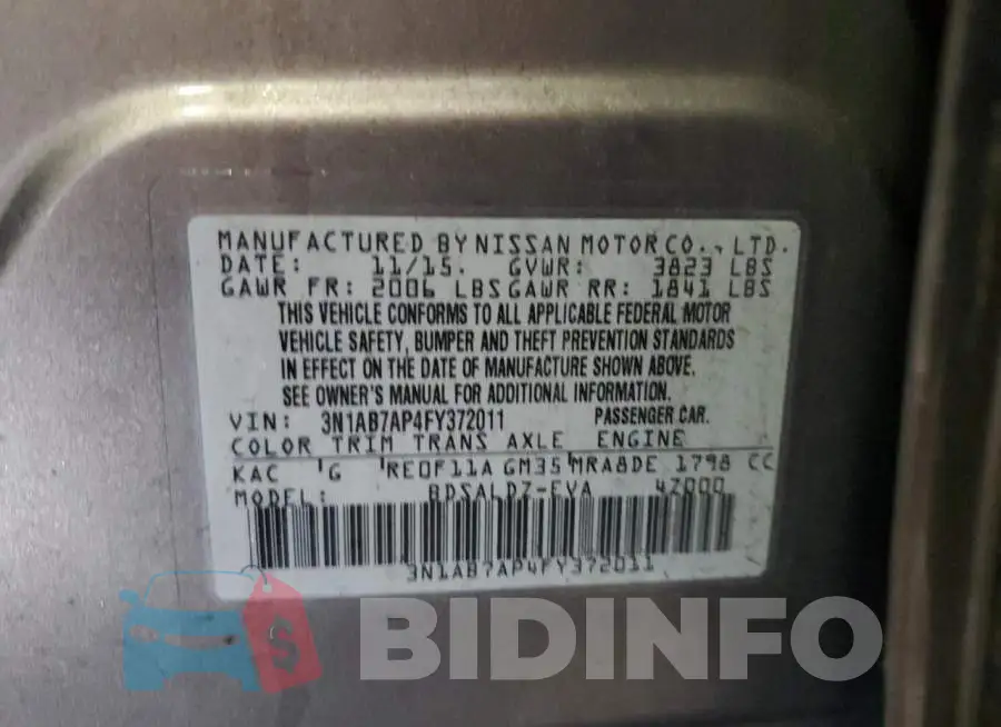 3N1AB7AP4FY372011 Photo# 13