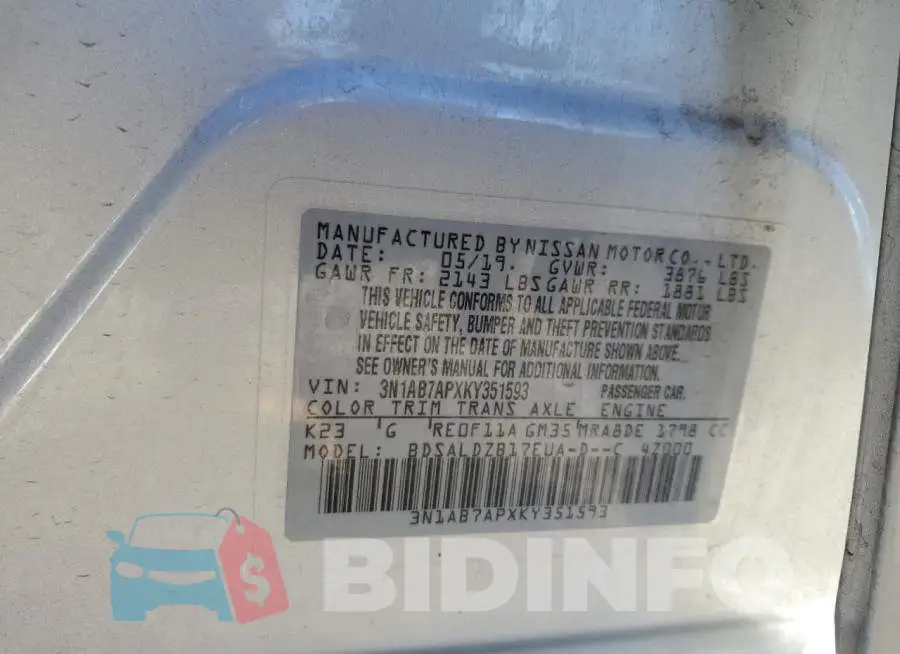 3N1AB7APXKY351593 Photo# 13