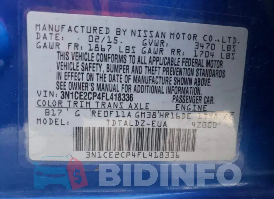 3N1CE2CP4FL418336 Photo# 12