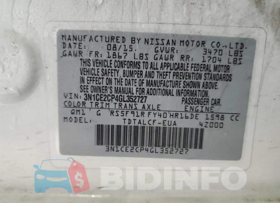 3N1CE2CP4GL352727 Photo# 12