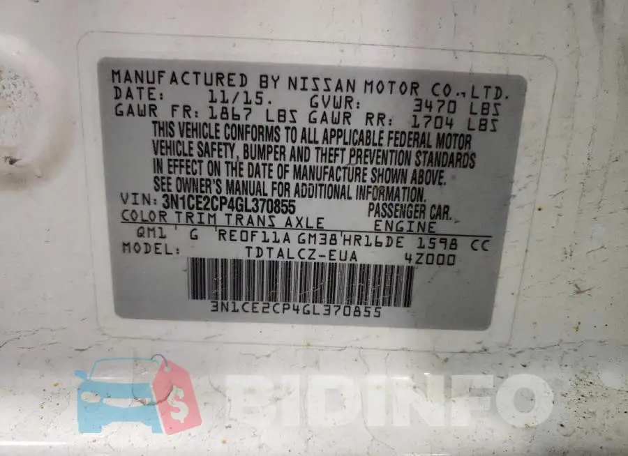 3N1CE2CP4GL370855 Photo# 12